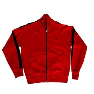 Polo Ralph Lauren Jacket Mens Small Red Track Fleece Full Zip Vintage 90s